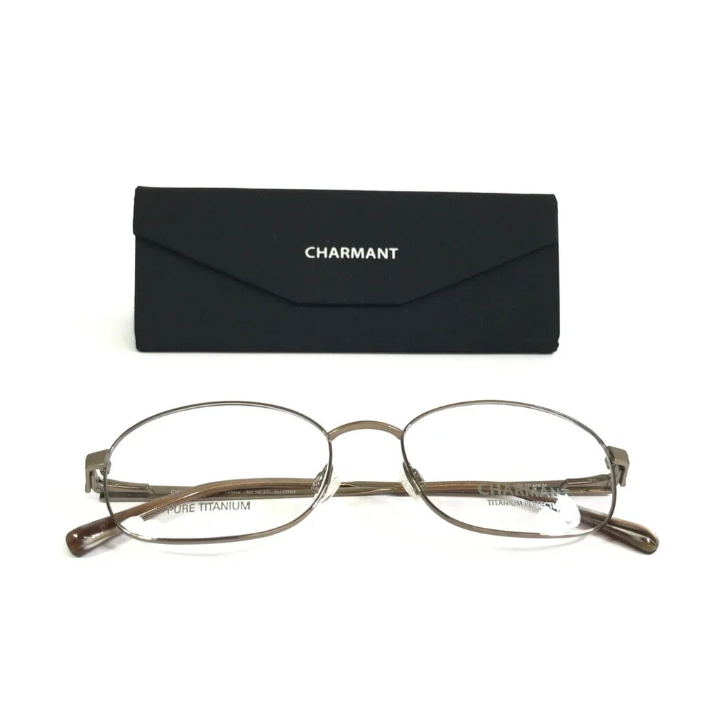Charmant Eyeglasses Frames CH8186 BR Brown Rectangle Wire Rim Titanium 55-18-145